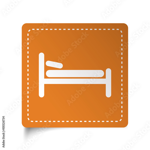 White flat Bed icon on orange sticker