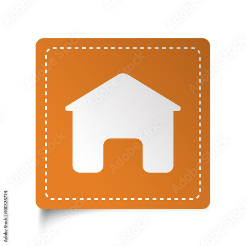 White flat Home icon on orange sticker