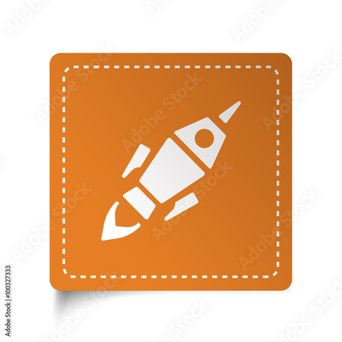 White flat Rocket Launch icon on orange sticker