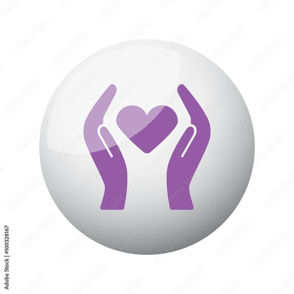 Flat purple Heart care icon on 3d sphere Flat purple Heart care icon on 3d sphere