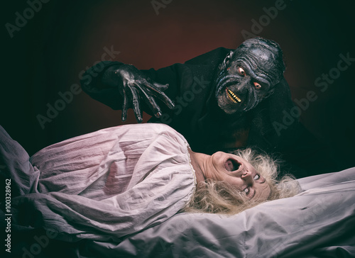 Billede på lærred Nightmare. Insane woman and her inner monster