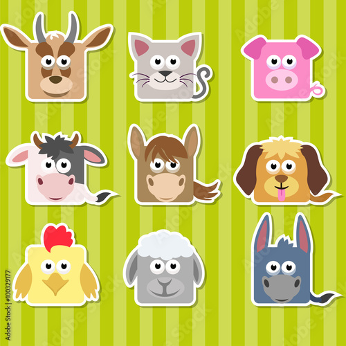 Fototapeta Naklejka Na Ścianę i Meble -  Set of cute cartoon square home animals  stickers