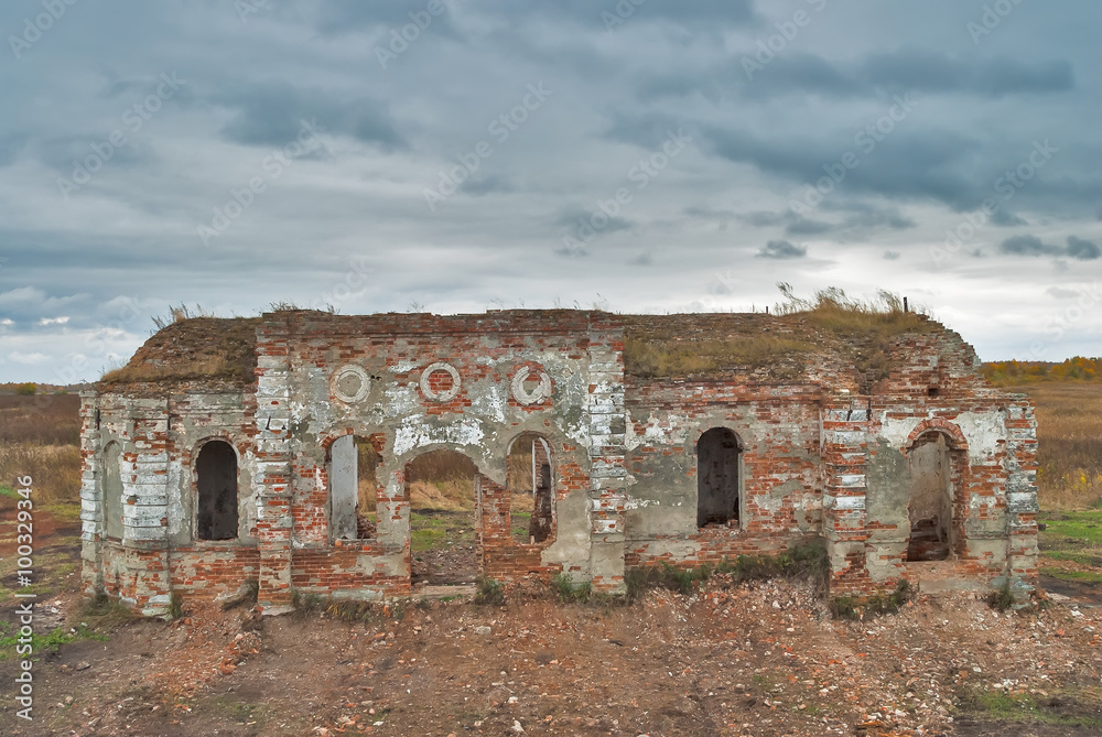Broken church in Romanovo village. Tyumen region