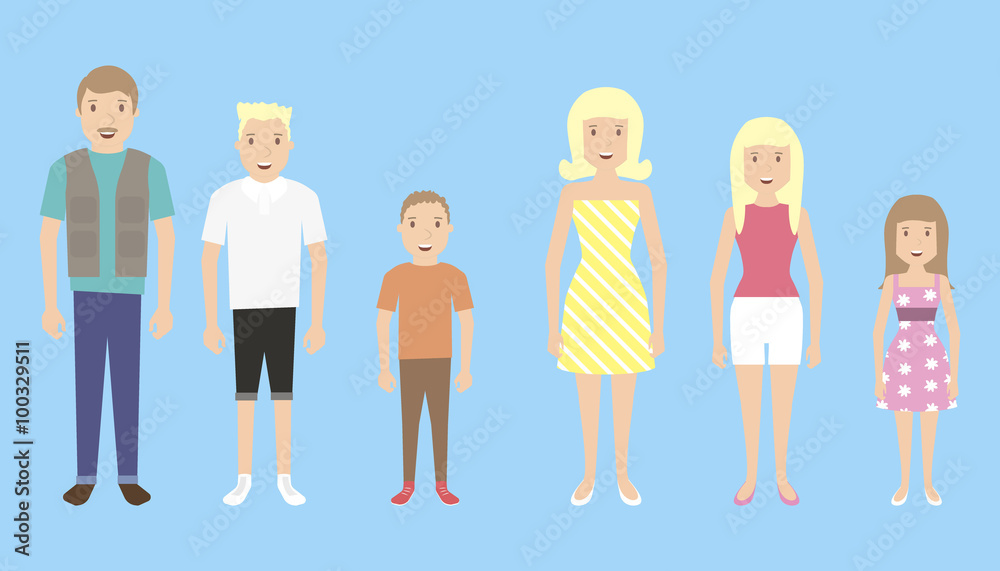 Family members isolated. Father, mother, son, daughter. Family members isolated. Father, mother, son, daughter.