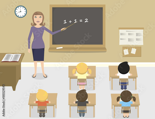 Teacher at school lesson with Little students in Classroom