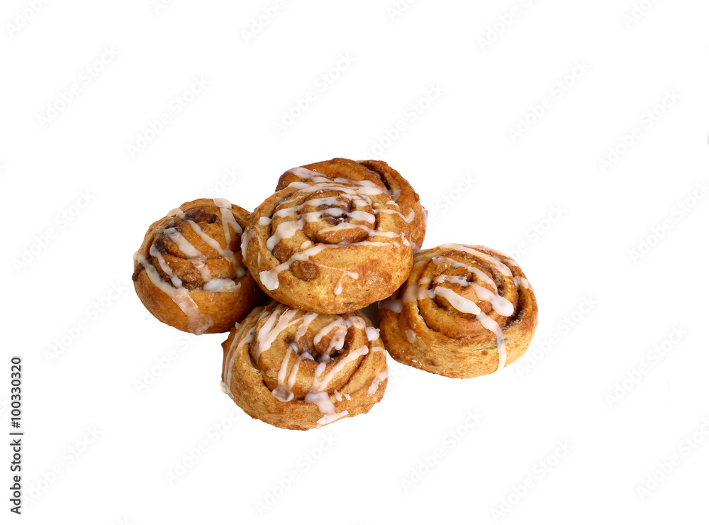 sweet buns with cinnamon isolated on white background