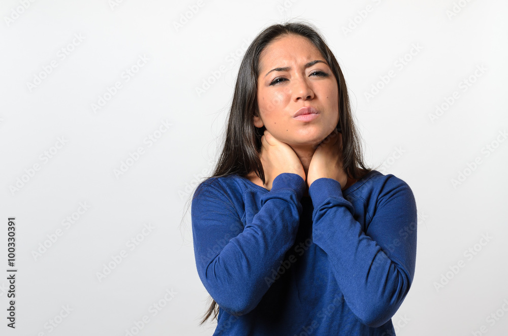 Attractive young woman with a sore throat Attractive young woman with a sore throat