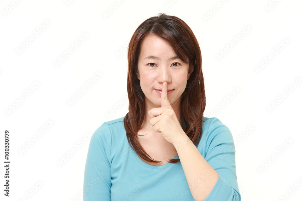 Japanese woman whith silence gestures Japanese woman whith silence gestures