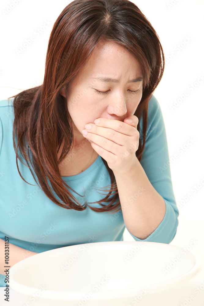 Japanese woman feels like vomiting Stock Photo | Adobe Stock