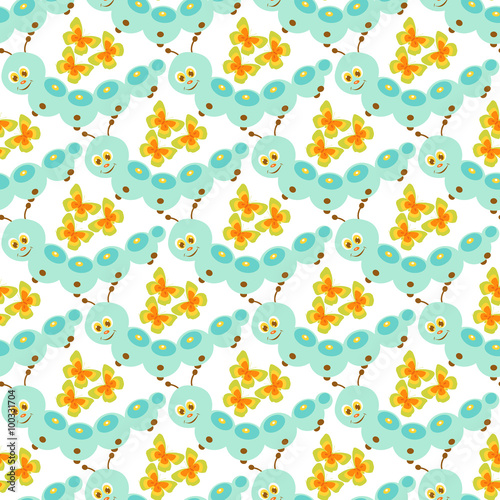 Seamless pattern with cute caterpillar and sweet butterflies