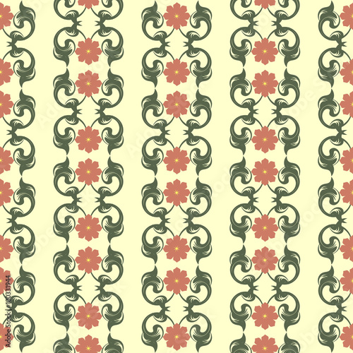 Vector repeating pattern with floral ornament in vintage style.