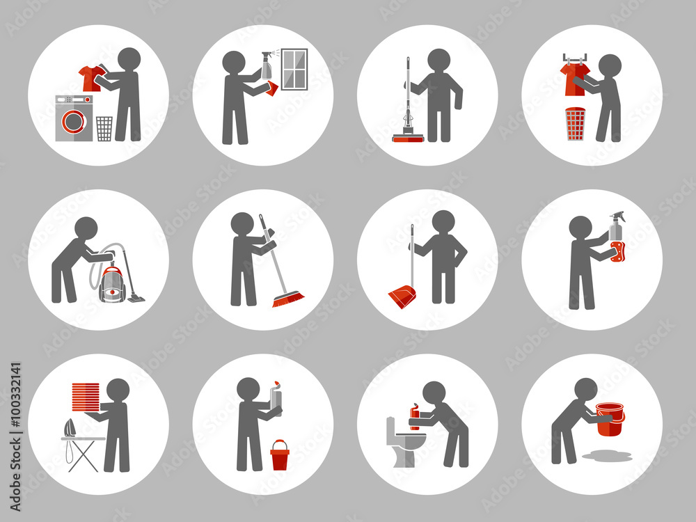 Set of icon cleaning with figure people. Vector illustration Set of icon cleaning with figure people. Vector illustration