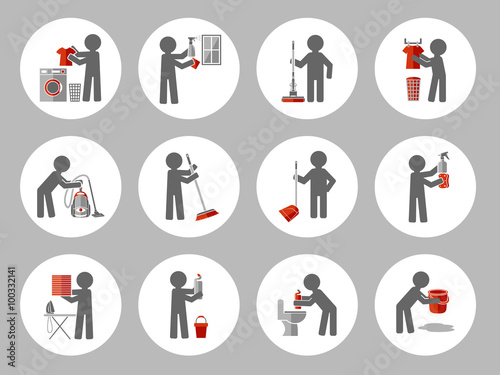 Set of icon cleaning with figure people. Vector illustration