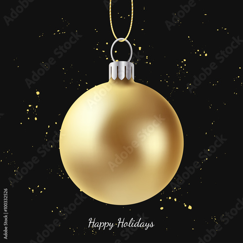 Greeting card with golden Christmas ball