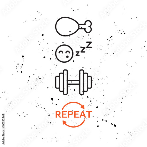 Vector motivational poster with icons - Eat Sleep Train and a wo