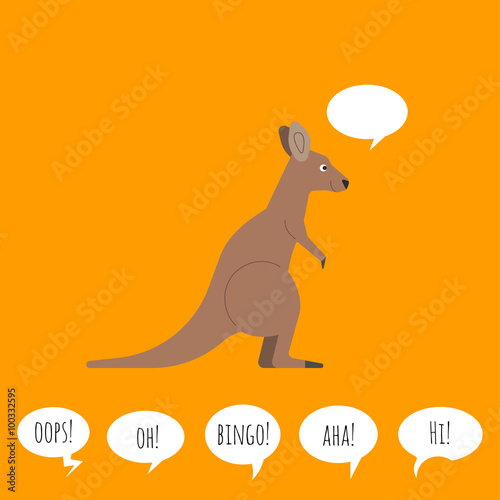 Vector illustration of kangaroo with speech bubble. Flat style.