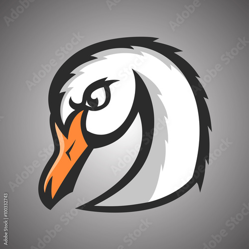 Vector illustration of white swan. Sport mascot.