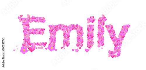 Emily female name set with hearts type design photo