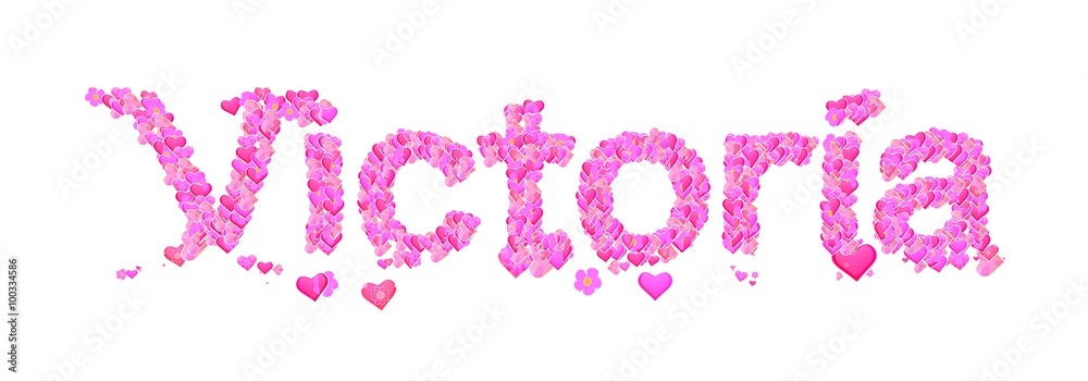 Victoria female name set with hearts type design