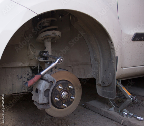 Car wheel on car repair station.  © anya babii