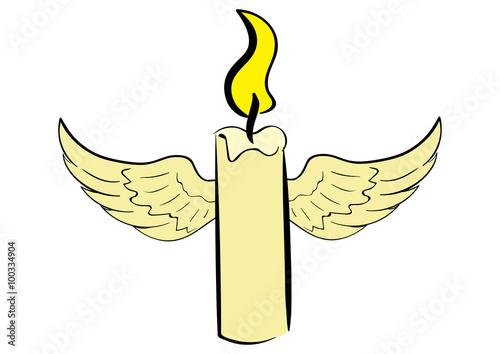 Winged candle with fire