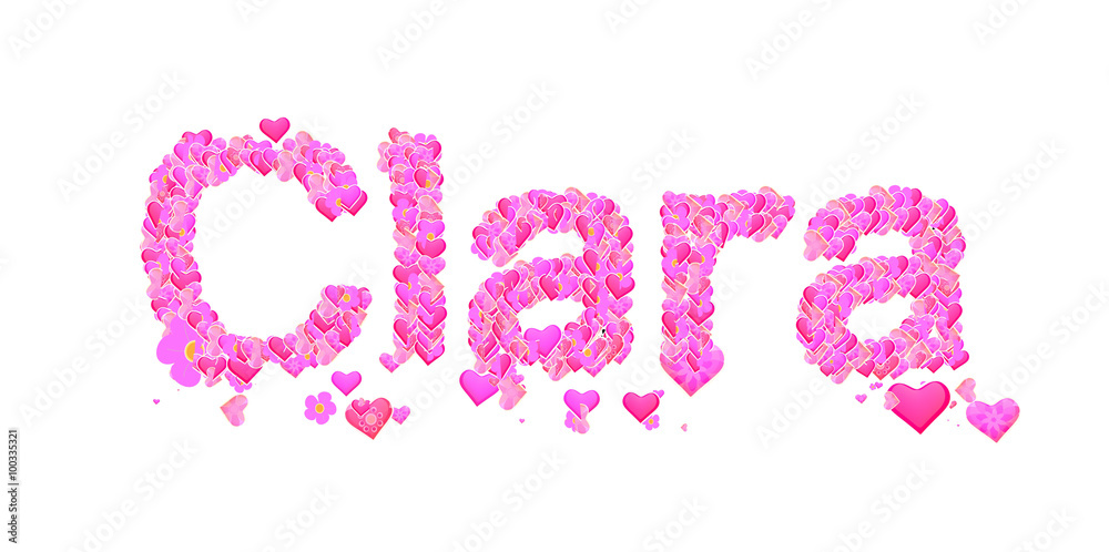 Clara female name set with hearts type design