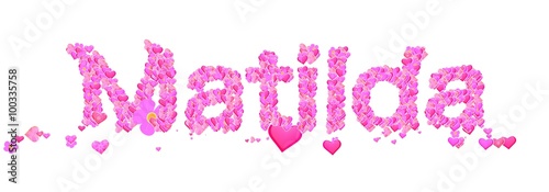 Quadro su tela Matilda female name set with hearts type design