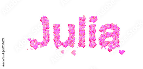 Julia female name set with hearts type design photo