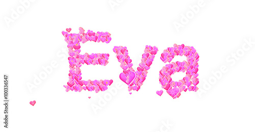 Eva female name set with hearts type design