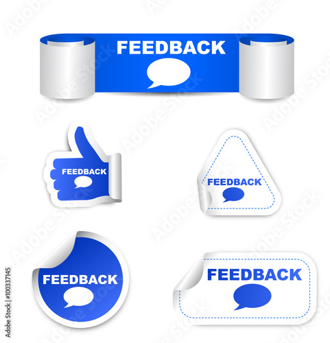 blue set vector paper stickers feedback