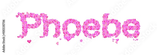 Phoebe female name set with hearts type design photo