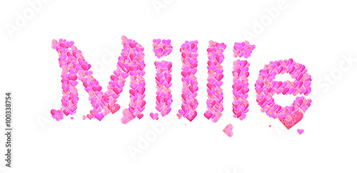 Millie female name set with hearts type design photo