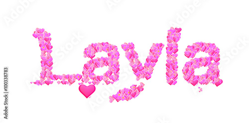 Layla female name set with hearts type design photo