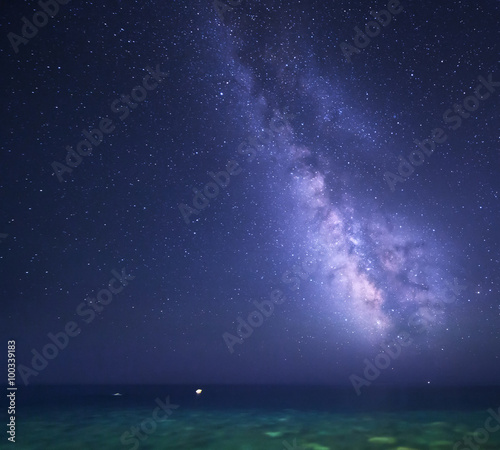 Night starry sky with Milky Way at the sea. Nature background.