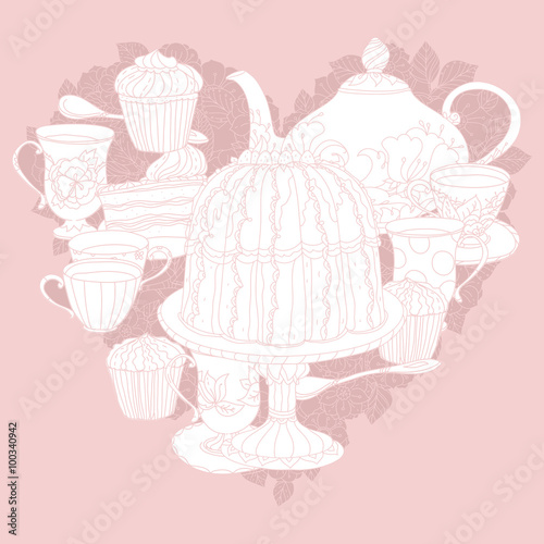 Vector Pastel Floral tea time