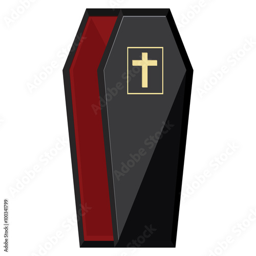 Black coffin with cross