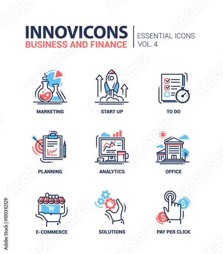 Modern office and business line flat design icons, pictograms set