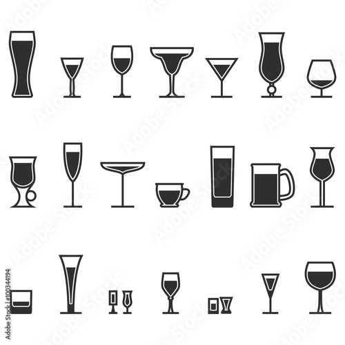 Alcohol bar glasses icon set