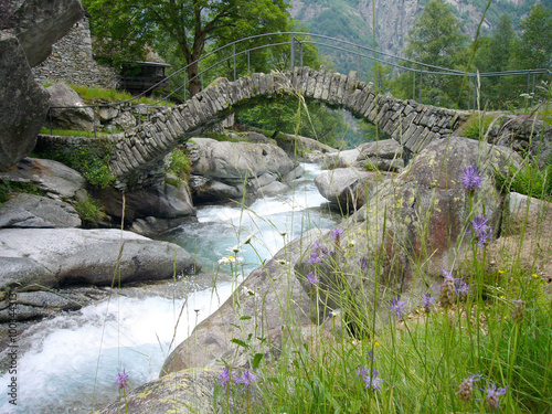 Steinbogenbrücke im Val Calnègia, Vallemaggia, Tessin photo