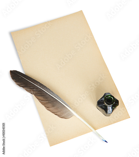 Feather, ink and sheet of o...