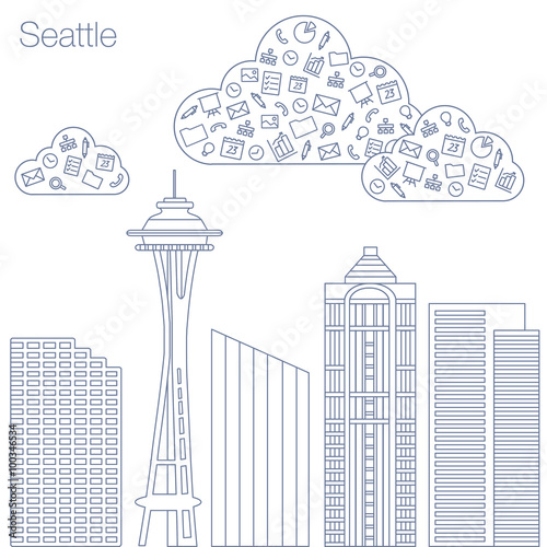 Icons Internet programs and social networking in the city