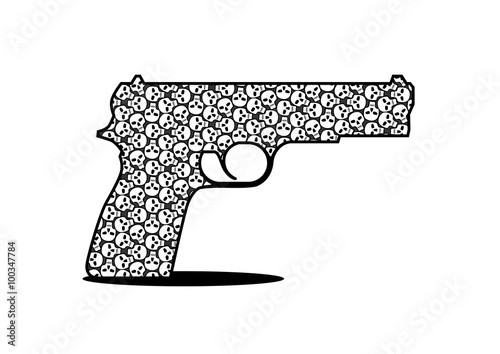 War gun concept vector illustration - gun patterned with skulls