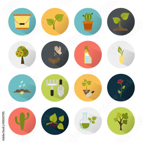 Set of sixteen color agriculture icons