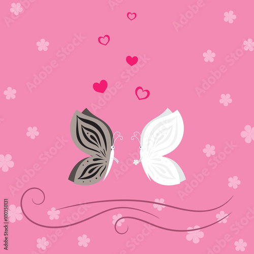 Lovely pink card with butterflies and hearts