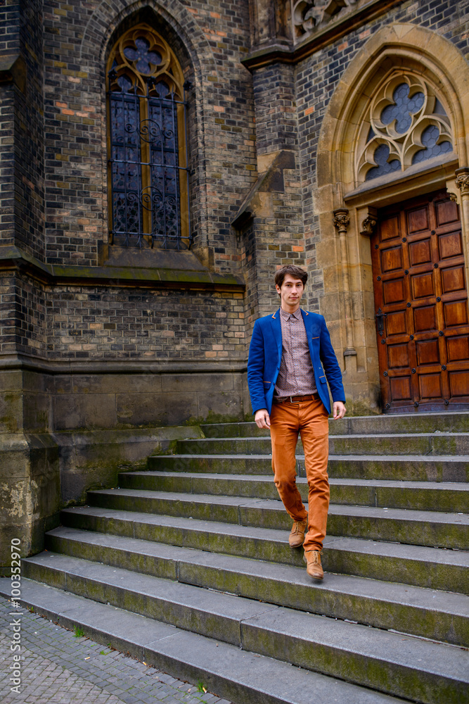 portrait of young man, dressed in a blue jacket portrait of young man, dressed in a blue jacket
