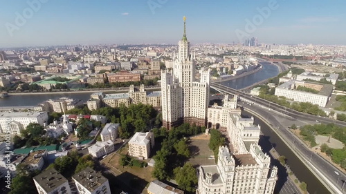 Panoramic aerial view of the center of Moscow with Kotelnicheskaya skyscraper