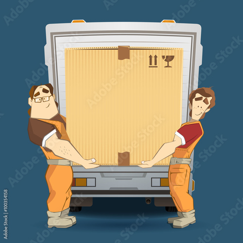 Movers and big cardboard box
