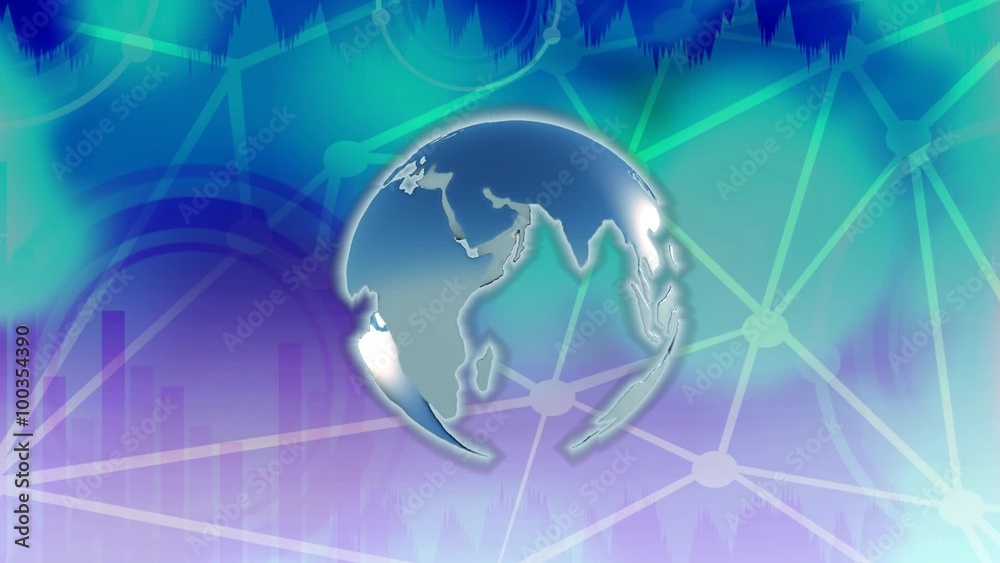 symbolic globe blue metal rotates against the moving background of graphs and figures digits render 3D symbolic globe blue metal rotates against the moving background of graphs and figures digits render 3D
