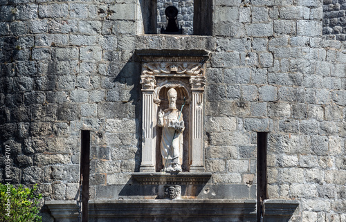 Saint Blaise figure over Pile Gate in Dubrovnik, Croatia
