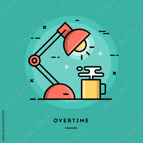 Overtime, flat design thin line banner, usage for e-mail newsletters, web banners, headers, blog posts, print and more